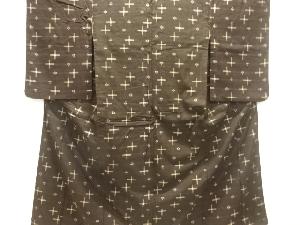 アンティーク　泥染十字模様織出し手織り紬着物